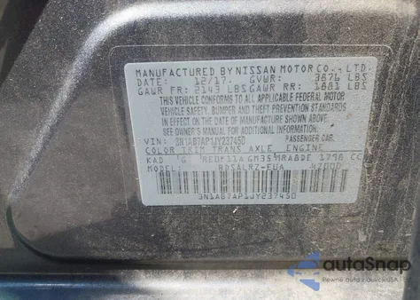 2018 Nissan Sentra Sr from USA, damaged, VIN 3N1AB7AP1JY237450